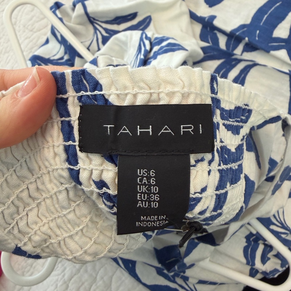 Tahari White Dress with Blue Floral Print